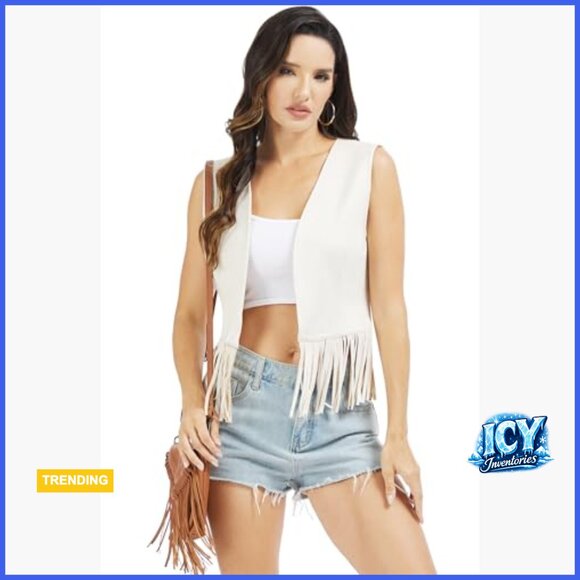 Faux Suede Fringe Vest Western Cowgirl Bohemian Style - Picture 2 of 6